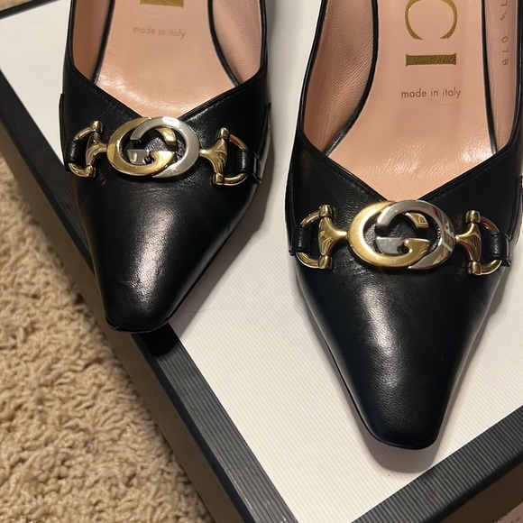 Gucci Shoes Gucci Black Leather Pumps Midheel Size 75 Poshmark